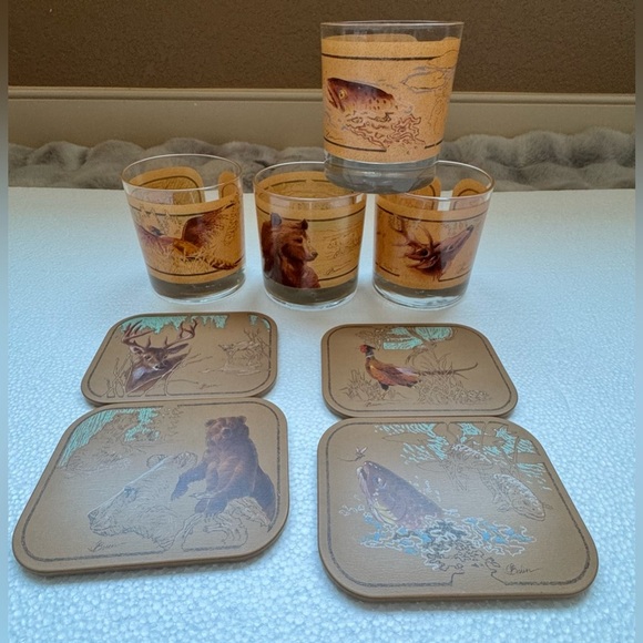 Vintage Wildlife Print Glass Set with Coasters - Picture 3 of 11
